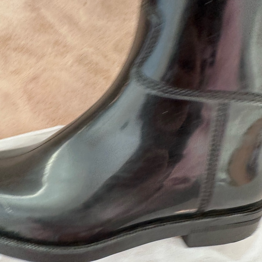 Celine Navy Rubber Rain Boots Burgundy Leather Trim Logo Size 36 Made in Italy - Picture 7 of 8